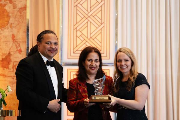ND Law Dean G. Marcus Cole with 2024 Notre Dame Prize for Religious Liberty awardee Nazila Ghanea and Professor Stephanie Barclay