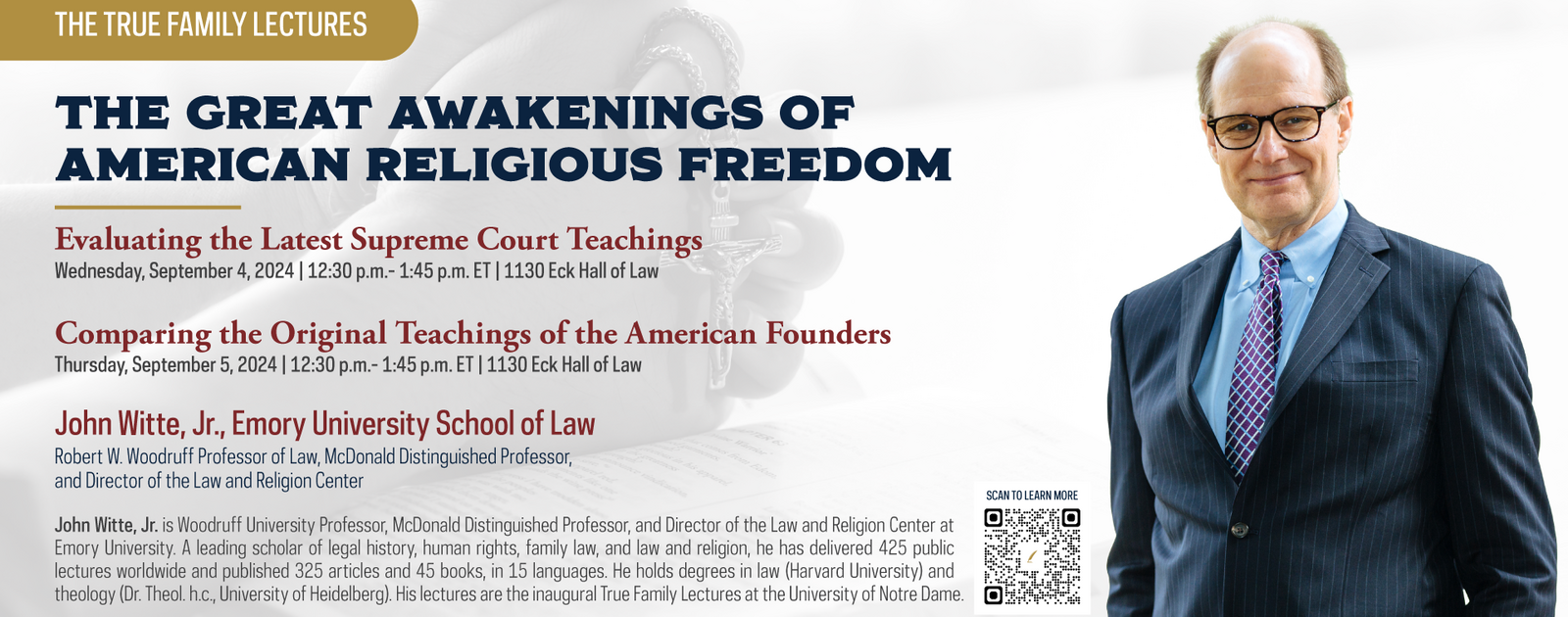 True Family Lecture: “The Great Awakening of American Religious Freedom: A Comparison of the Original Teachings of the American Founding Fathers” | Events | The Law School