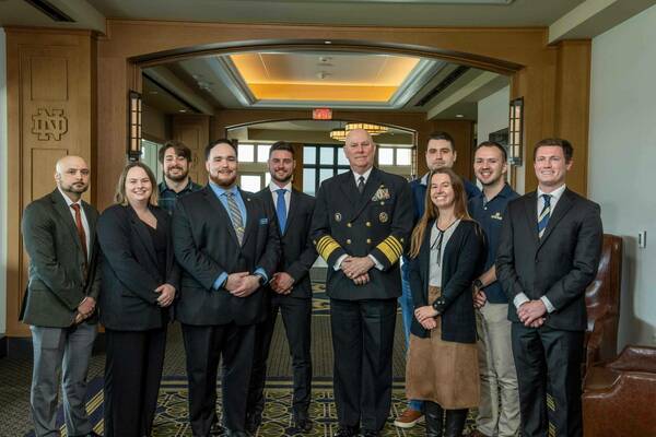 Admiral Grady with the ND Law Military and Veterans Law Society members