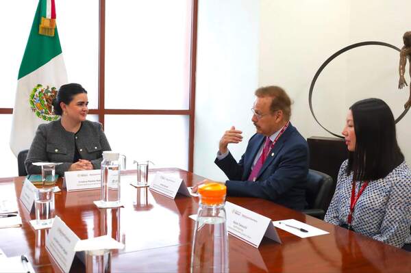 Three individuals in a meeting